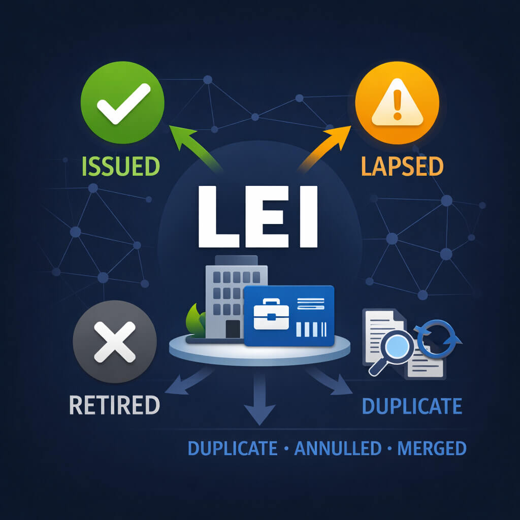 Artikel, der erläutert, warum der LEI-Status wichtig ist, einschließlich der Status „Ausgestellt“, „Erloschen“, „Zurückgezogen“ und „Ausnahme“ im LEI-System