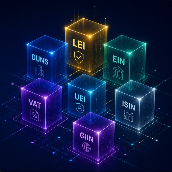 Vergleich von Unternehmenskennungen: LEI, ISIN, DUNS, EIN und Umsatzsteuer-Identifikationsnummer erklärt